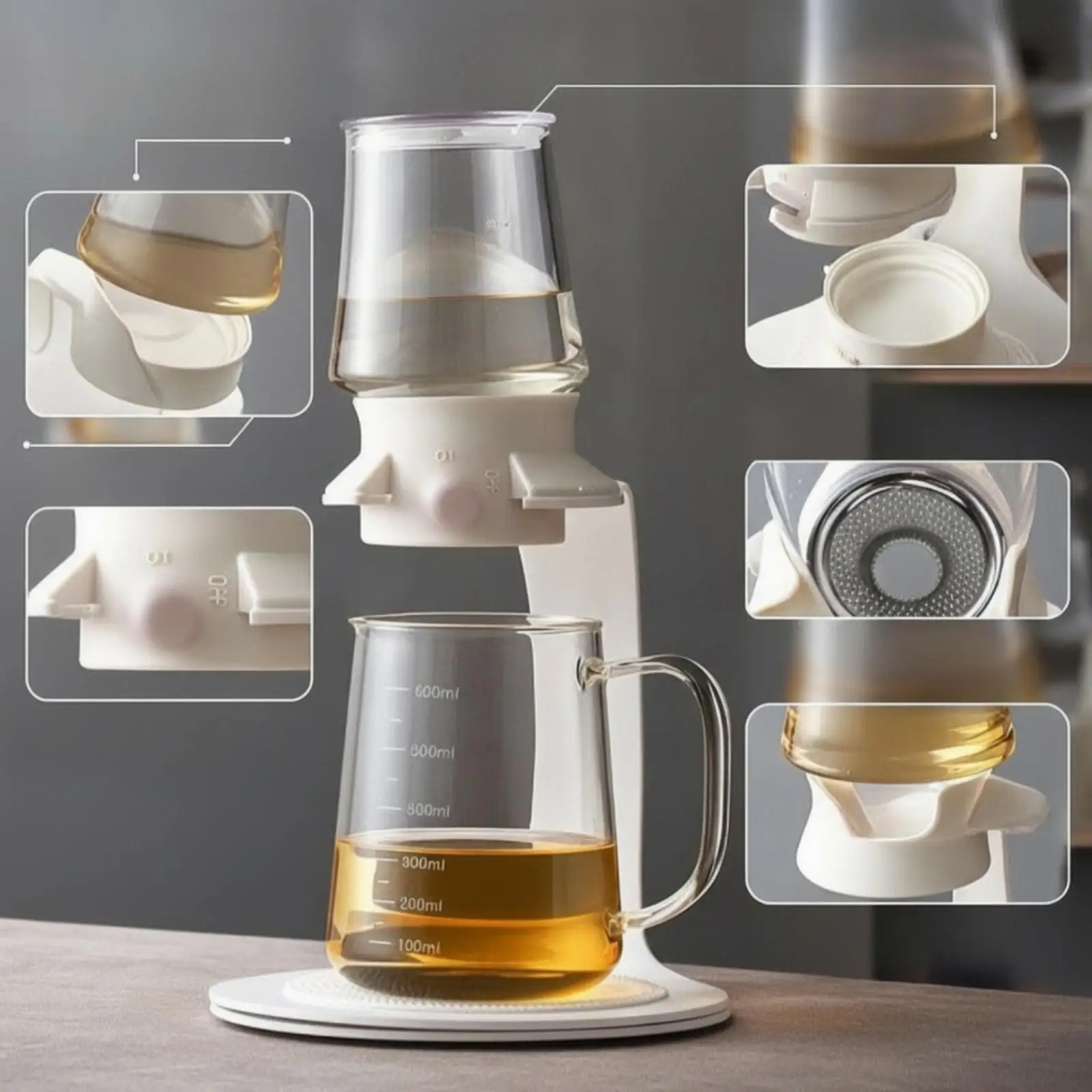Glass Tea Infuser with Stand Rotating Tea Pot with Infuser Cold Brew Glass Teapot for Office Workers, Kitchen