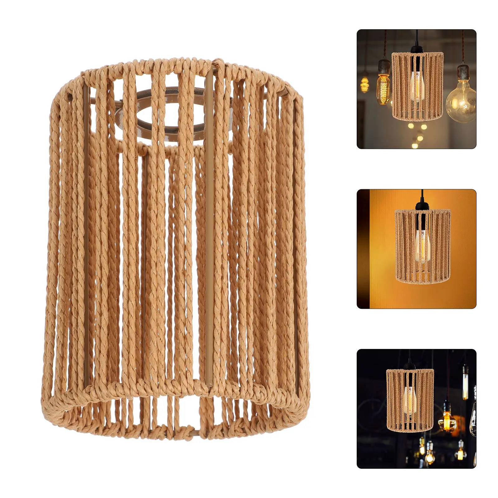 Woven Paper Rope Lampshade for Ceiling Lamp Pendant Light Fixture Replacement Rustic Vintage Design Lightweight Safe Smooth