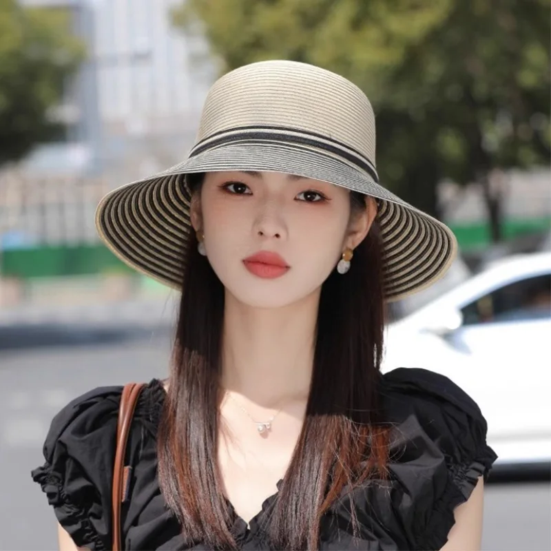 

Elegant Summer Women Straw Hat for Vacation Beach Big Brim Straw Bucket Hat