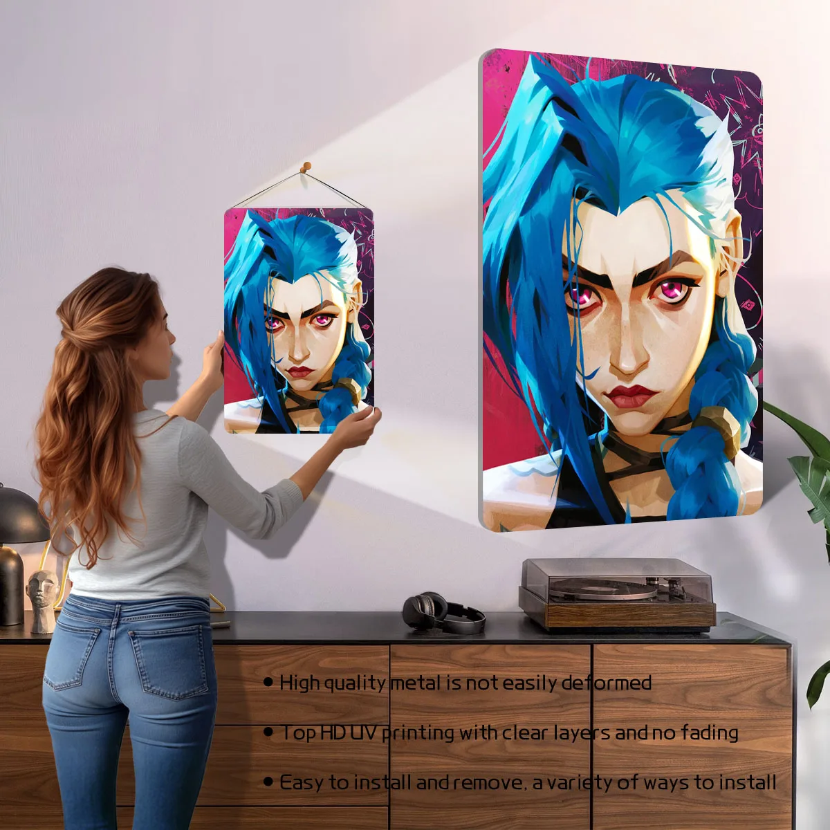 Close Up Jinx Poster Arcane Game Metal Sign Aesthetic Room Decor Men Custom Tin Plaques for Gamer Gaming Room Decoration Retro
