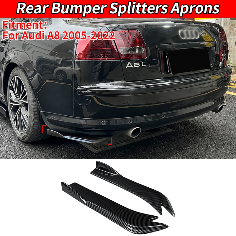 

For Audi A8 2005-2022 Car Rear Bumper Splitters Aprons Trunk Lip Spoiler Canard Wing Diffuser Wrap Angle Protector ABS Carbon