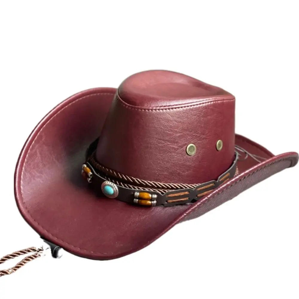 Cowgirl Hoed Mode Voor Mannen Reizen Wandelen Trekkoord Sombrero Hombre Faux Lederen Visser Hoed Vrouwen Cap Emmer Cap Cowboy Hoed