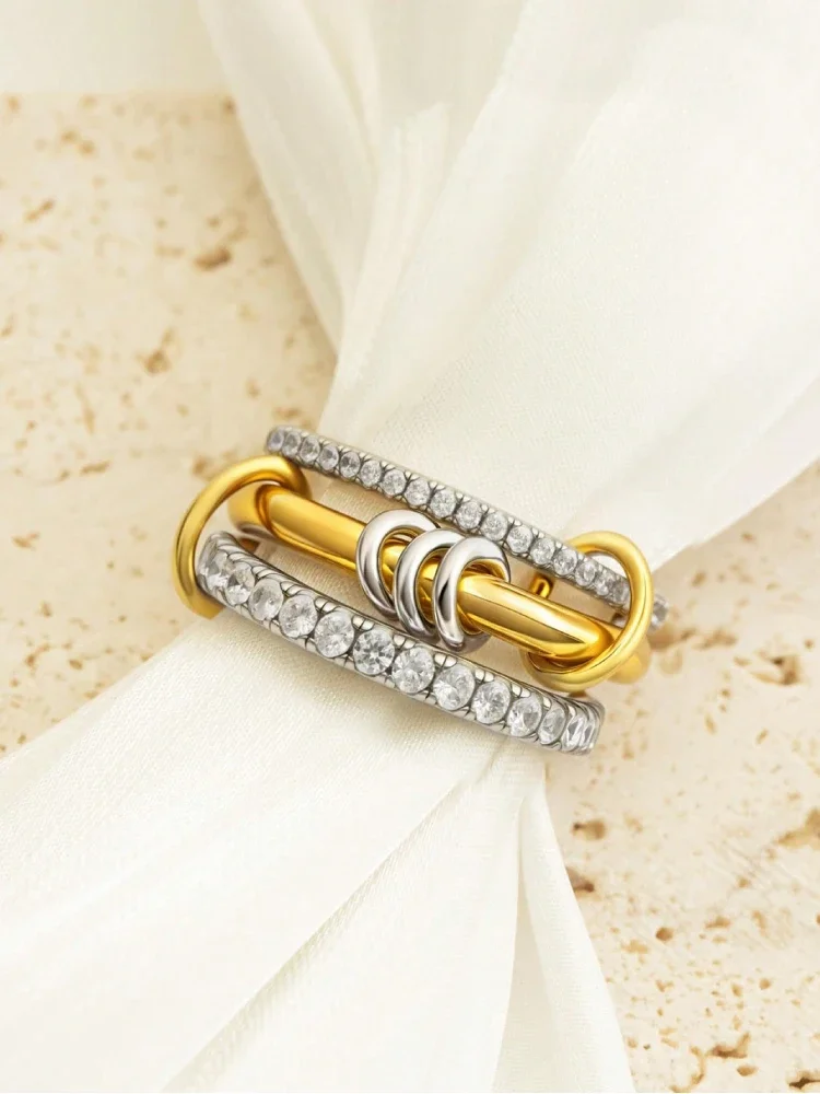 925 Sterling Silver Luxury Multiple Levels Of Interlocking Zircon Ring For Women Daily Life Fashion High Quality Fine Jewelry