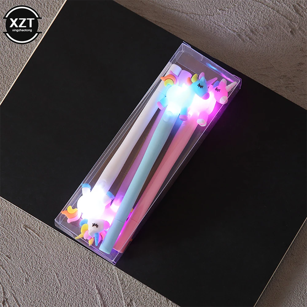 4 Stuks Gel Pen Eenhoorn Pen Met Led Licht Kawai Leuke Meisje Gel Inkt Pen Lichtgevende Pen School Briefpapier kinderen Briefpapier