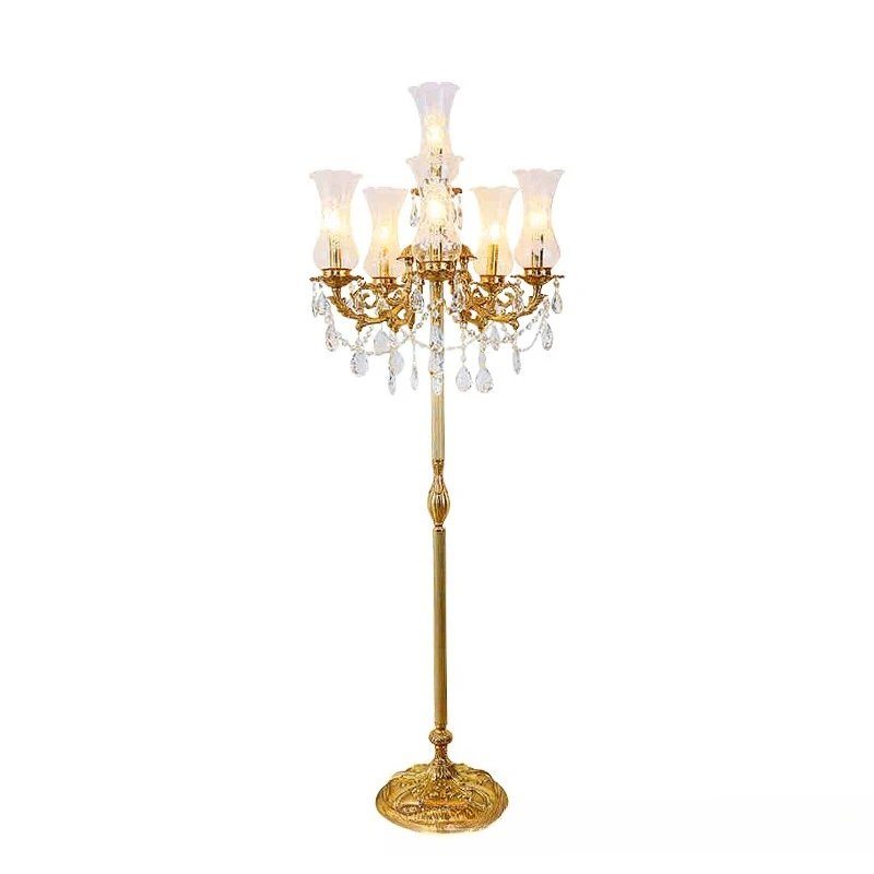 French full copper bedroom decorative floor lamp, luxury retro crystal creative European style, villa living room study art lamp