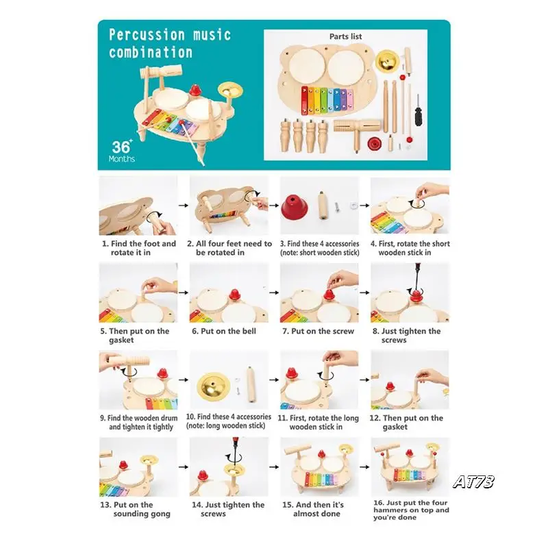 Zestaw perkusji dla dzieci Instrumenty muzyczne dla dzieci Sensoryczne Drewno Kolor
