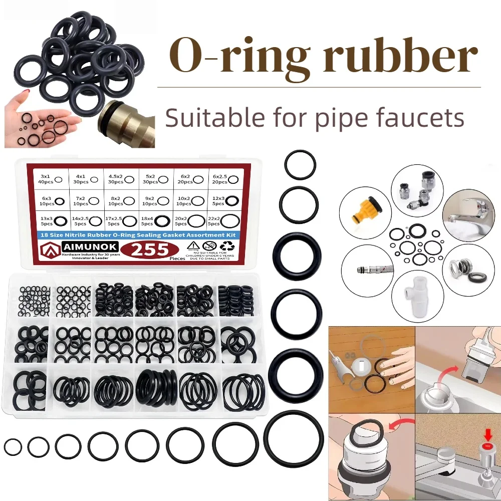 

255pcs Rubber O Ring Set Gaskets Seal Nitrile Rubber Bands High Pressure O-Rings Repair Kit Sealing Suitable for pipe faucets