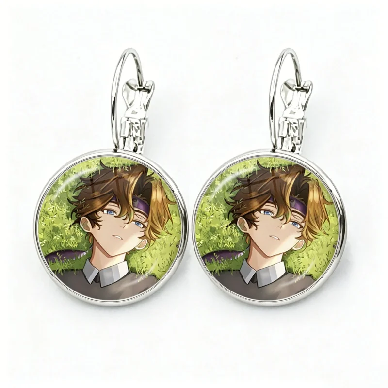 W-Wifie Cute Game Glass Cabochon Cartoon Character French Hook Earrings Drop Earrings Jewelry Accessories Gifts
