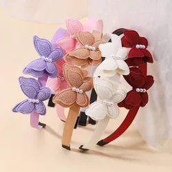 Diadema de mariposa exquisita para niños, aro para el pelo con perlas de imitación, encuadernación diaria para el cabello, accesorios para niña encantadora, regalo al por mayor, 1 ud.