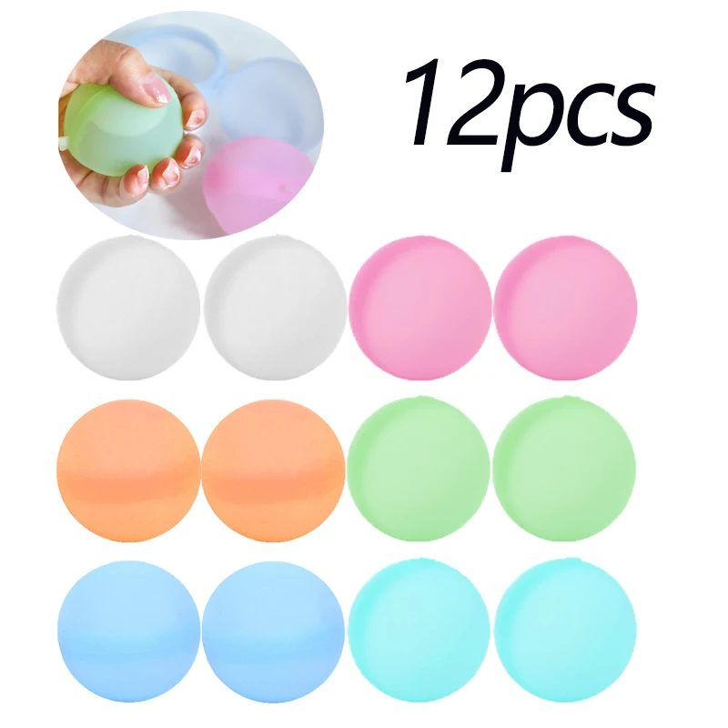 12pcs Reusable Water Fighting Balls Adults Kids Summer Swimming Pool Silicone Water Playing Toys Pool Water Bomb Balloons Games