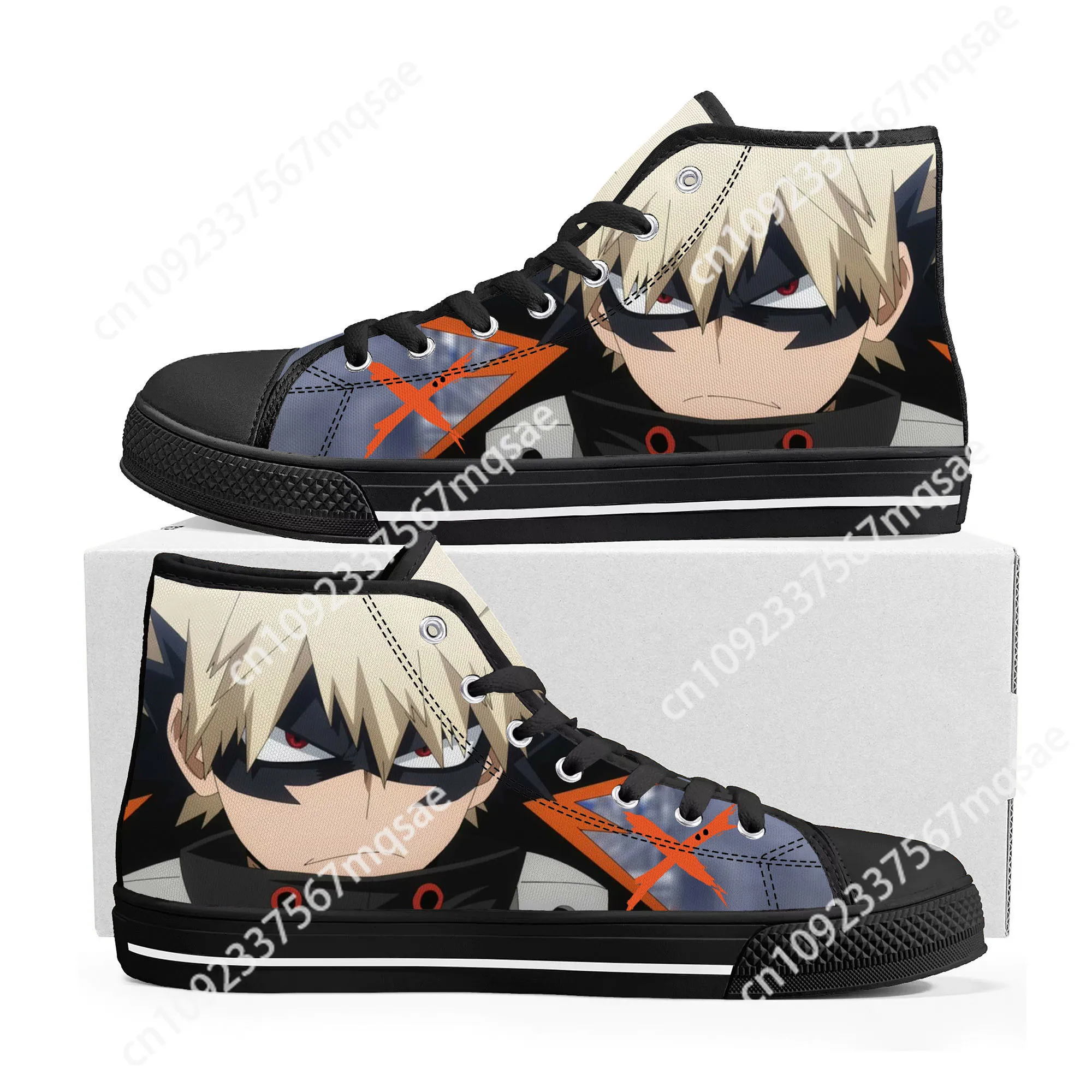 My foreAcademia High Top Sneakers pour hommes et femmes, Anime Katsuki Bakugo, Chaussures en toile pour adolescents, Chaussures de couple décontractées, Chaussures personnalisées