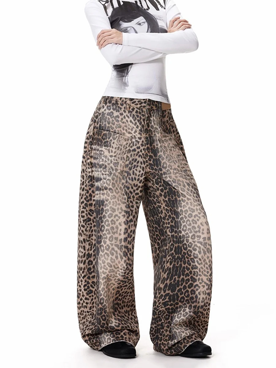 REDDACHiC 90s Retro Woman Leopard Baggy Jeans Bleached Distressed Pockets Low Waist Wide Leg Cargo Pants Harajuku Y2k Streetwear