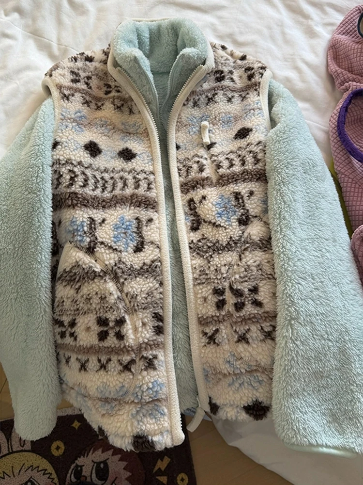 

Warm Ultra-Cute Stand Collar Cotton Lamb Velvet Vest Women's Winter Layered Wear Loose Versatile Bread Coat Outerwear