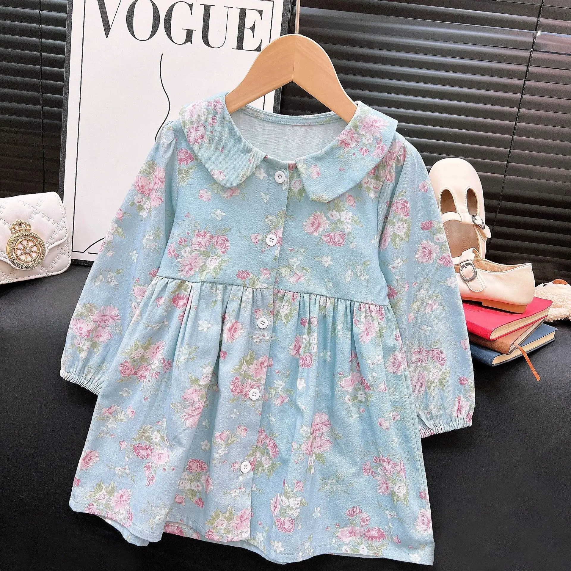 Autumn Girl's Long Sleeves Dress Spring New Children's Clothing Cute Floral Dress Doll Collar Princess Dress Baby Girl Clothes