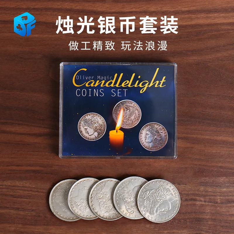 Candlelight Coins Set Magic Tricks Morgan Coin Appear / Disappear Magia Magician Close Up Illusions Gimmick Props Mentalism Fun