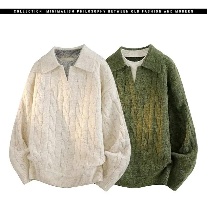 

Japanese style new artistic and popular flower velvet fake two-piece sweater, simple and versatile temperament, trendy Harajuku