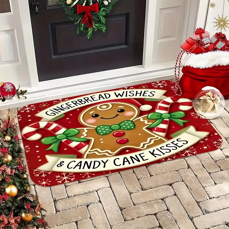 VIKAMA Shih Tzu Puppy Lying Back Red Sweater Bow Tie Door Mat, Non Slip Absorbent Soft Plush Mat Front Door, Xmas Decor Gift