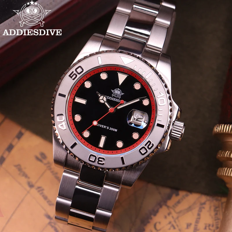 

ADDIESDIVE Hot Sale 41MM Men's Watches Quartz AR Coated Glass Stainless Steel Bezel Blue Luminous 200m Diving Watches Relojes