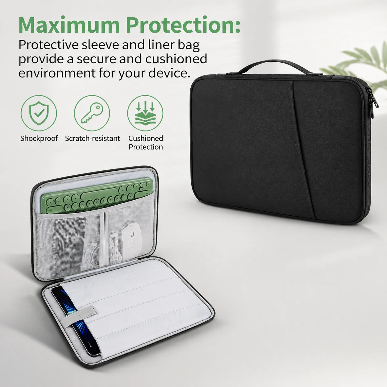 Waterproof Carrying Handle Bag Laptop Case Multi Pockets for Tablet Charger Waterproof Shockproof with Handle for 11-13 Inch