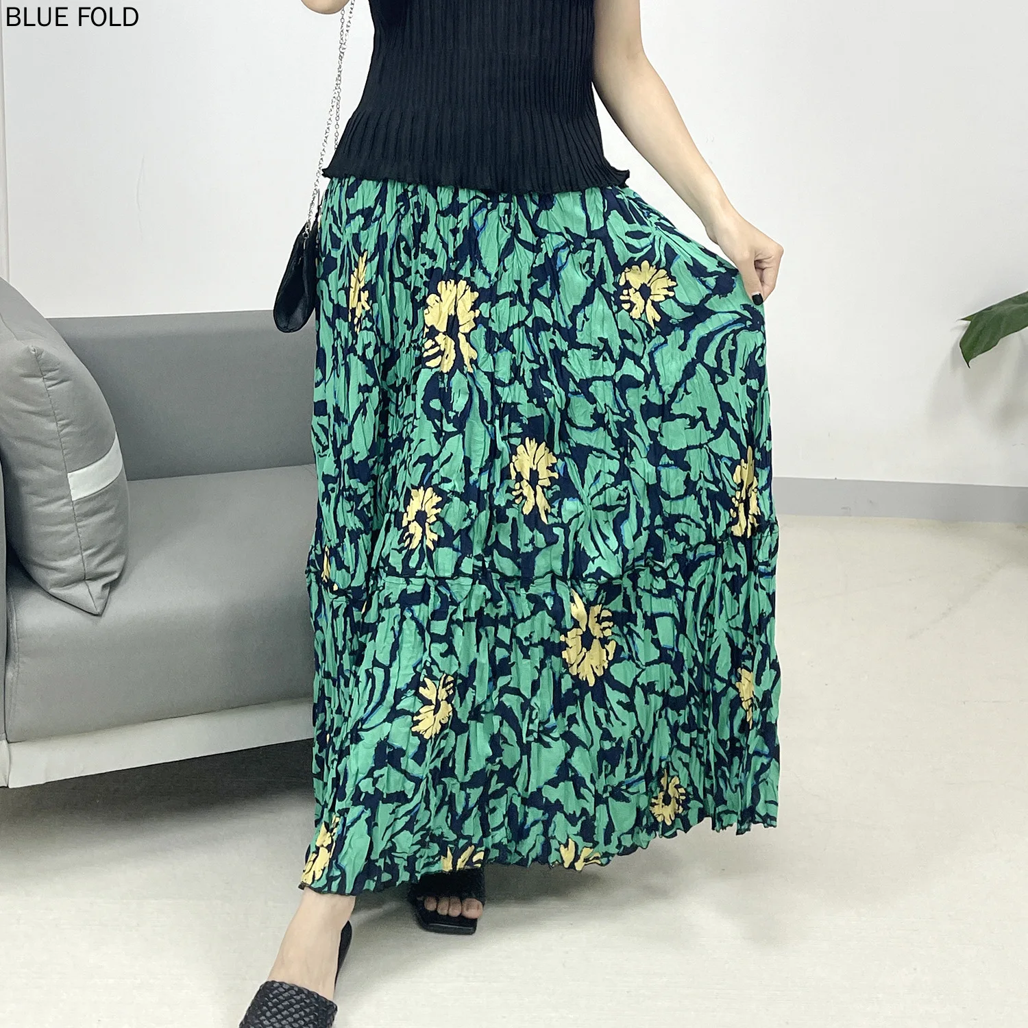 Miyake Printed Pleated Skirt for Women, Loose Skirt, Large Size, Versatile, Women's Clothes, New, Spring,