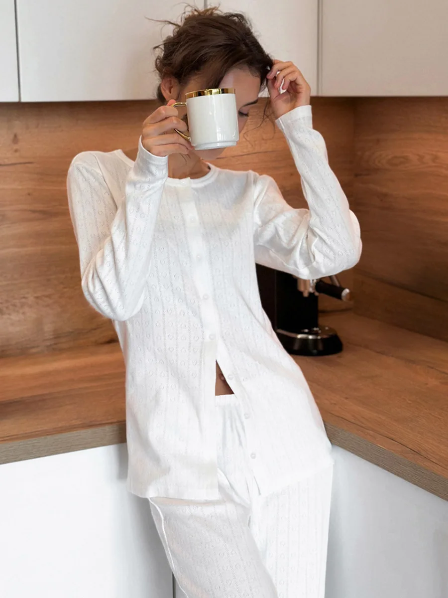 

Muzuleva Autumn New Love Jacquard Cardigan Pajama Set Women's Underwear Comfortable Long Sleeve Loungewear