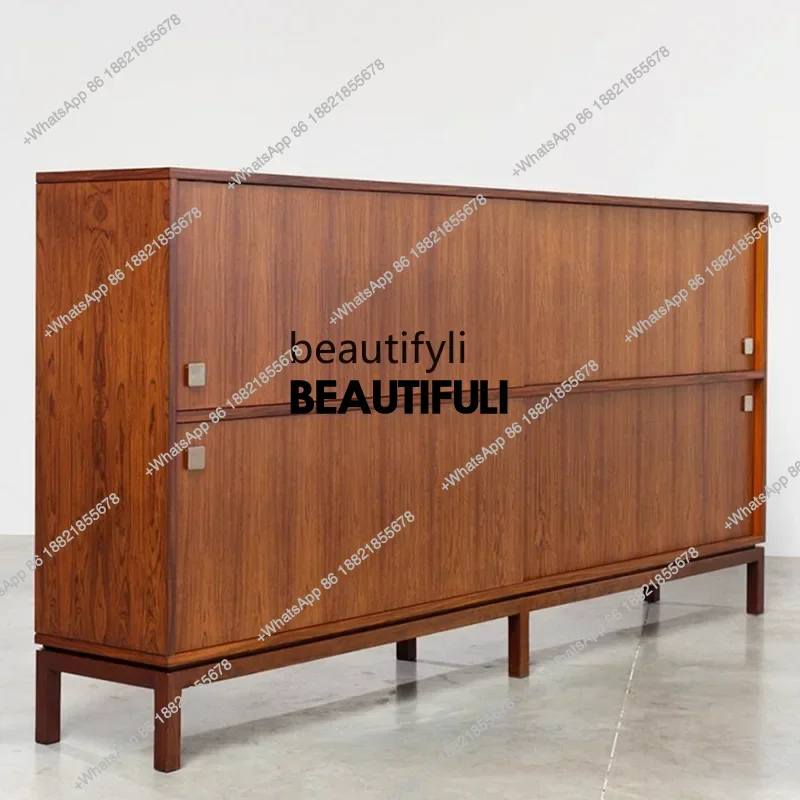 ss8350 Medieval all-solid wood dining side cabinet, retro Nordic multi-functional large locker, sliding door storage cabinet