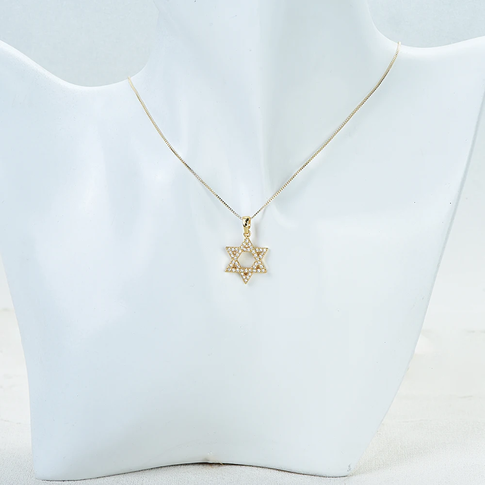 ICEYY Copper Box chain Star of David Necklace Pendant for Women and Men  Crystal Israel Judaica Hebrew Jewelry