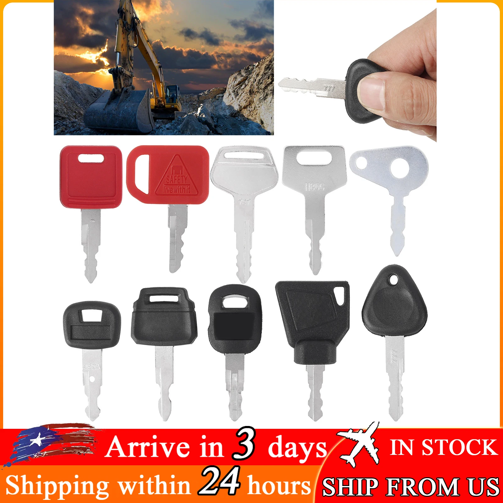 10 Keys Heavy Equipment Key Set Construction Ignition Key Agricultural Master Key Set for Excavators Bulldozer Tractors Loader