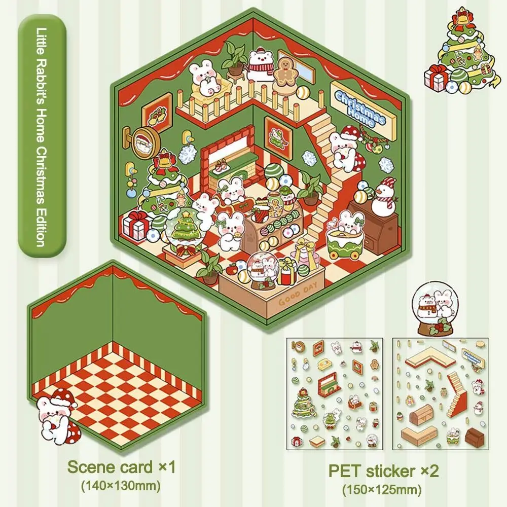 Adesivos tridimensionais de paisagismo de Natal DIY DecorativeKawaii Cena em miniatura Adesivos 3D Capivara/Panda/Coelho