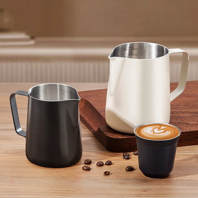 Stainless Steel Espresso Milk Frothing Steaming Pitcher 350/600/700ml for Latte Art Barista Tool Semi Closed Handle Home Cafe