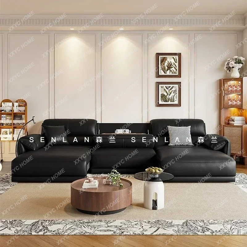 Lremote control electric function leather sofa bed modern simple living room dual-purpose can be automatically retractable