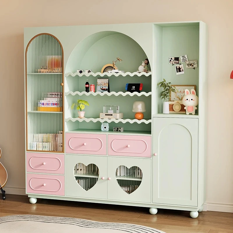 Dopamine Bookcase Arched Mint Green Wall Cabinet Living Room Display Cabinet Decorative Cabinet Vintage Pink Floor