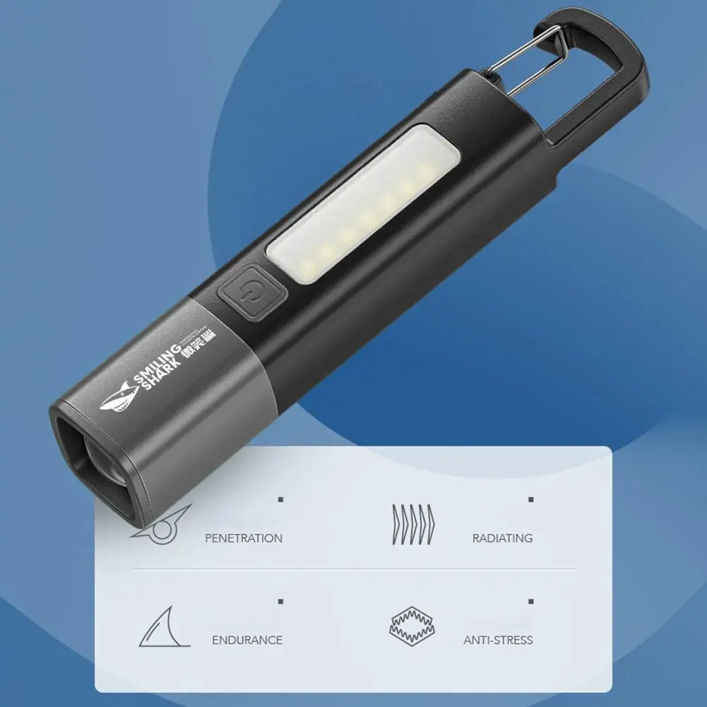 Mini Portable LED Flashlight USB Rechargeable With Hook Zoomable Torch Outdoor Camping Hiking Long-range Emergency Lantern