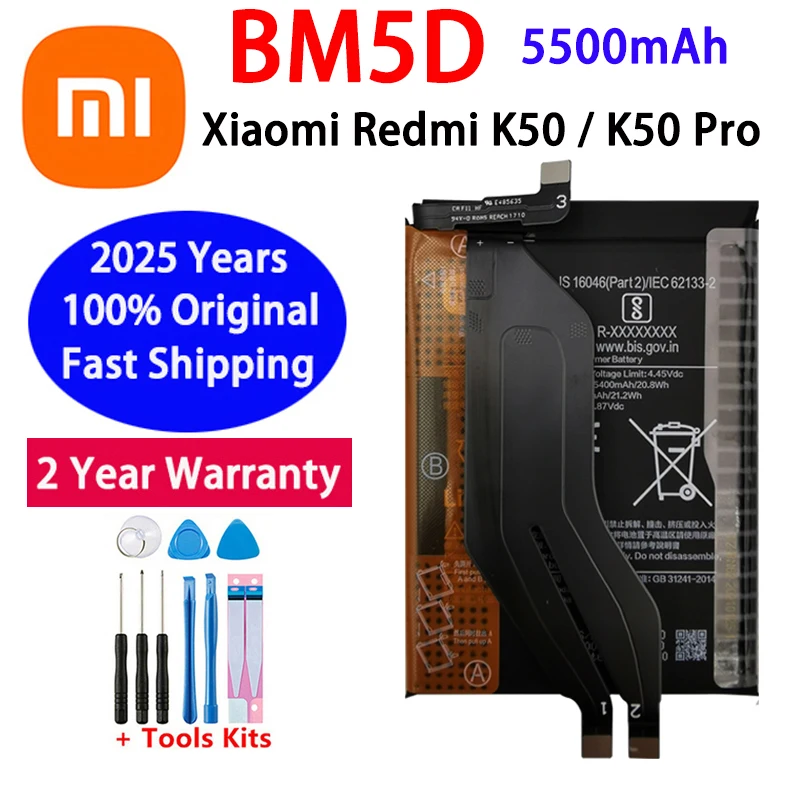 

Fast Shipping 2025 Years 100% Original Xiao Mi 5500mAh BM5D Battery For Xiaomi Redmi K50 K50 Pro K50Pro Batteries Bateria