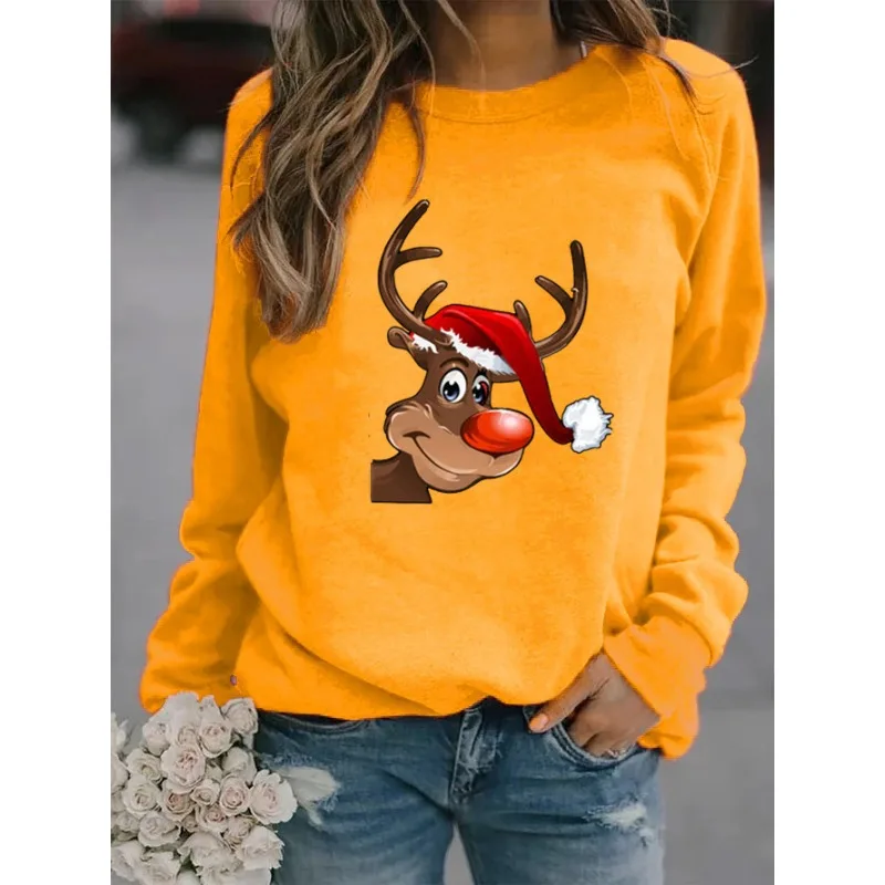 Europe and The United States Christmas New Crew-neck Long-sleeved Pullover Casual Printed Fleece Hoodie Sweatshirt Sweatshirts