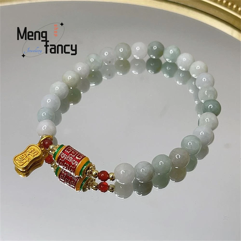 Natural Tianshan Cui Swivel Jade Bracelet Female Charm Fortune Brand Simple Exquisite High-grade Luxury Quality Fashion Jewelry