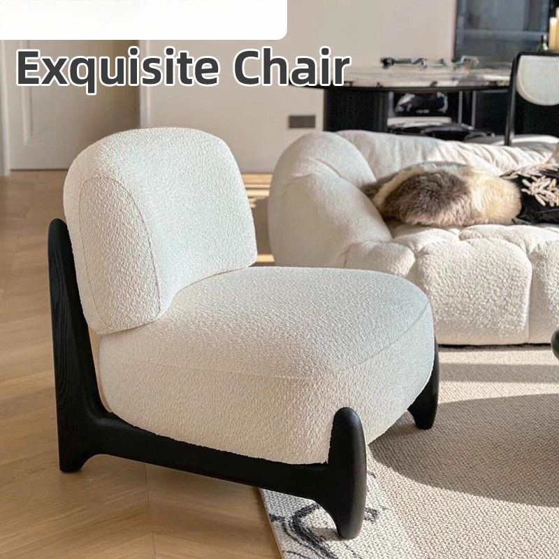 

Leisure Sofa, Simple New Retro Single Sofa Chair, Living Room Lamb Velvet Chair, Balcony Solid Wood Lazy Sofa