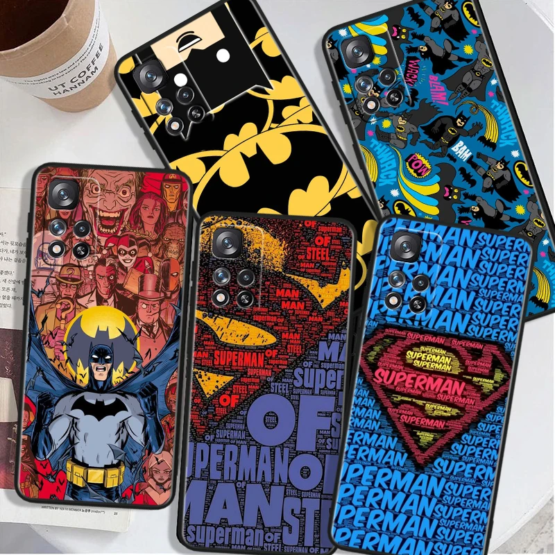 Superman Batman For Xiaomi Redmi Note 13 12 11T 11E 11S 10T 10S Turbo Pro Plus Max Lite Black Soft Phone Case