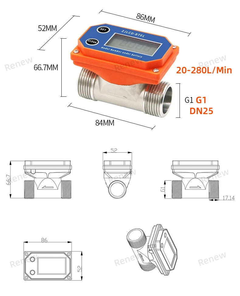 Imagem -06 - Medidor de Fluxo Digital de Células Secas Medidor de Fluxo Eletrônico Lcd Sensor de Fluxo de Rosca Água para Fazenda Irrigação do Jardim Aço Inoxidável