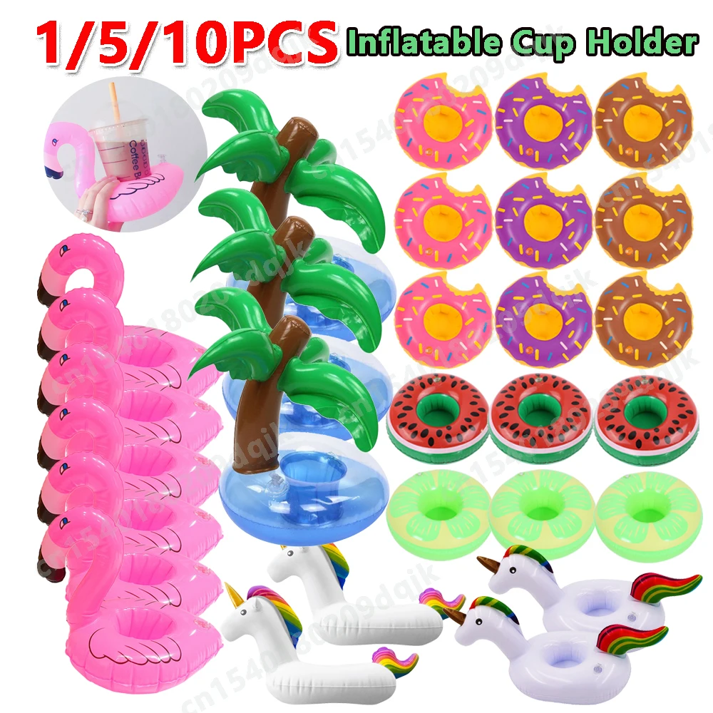 10-1pc Inflatable Cup Holder Flamingo unicorn Drinks Cup Holder Pool Float Bar Coasters Floatation Devices Pink Toy Drink Holder