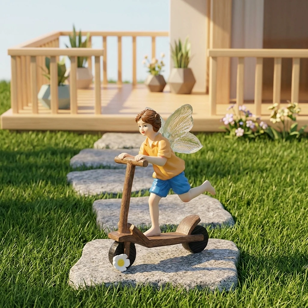 Resin Scooter Boy Ornament For Garden Courtyard Decoration Outdoor Balcony Lawn Landscape