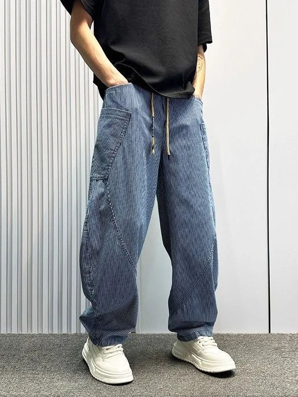 

Cleanfit American Waed Striped round Moon Knife Jeans Men's Spring Autumn Loose Wide Leg Workwear Scythe Pants