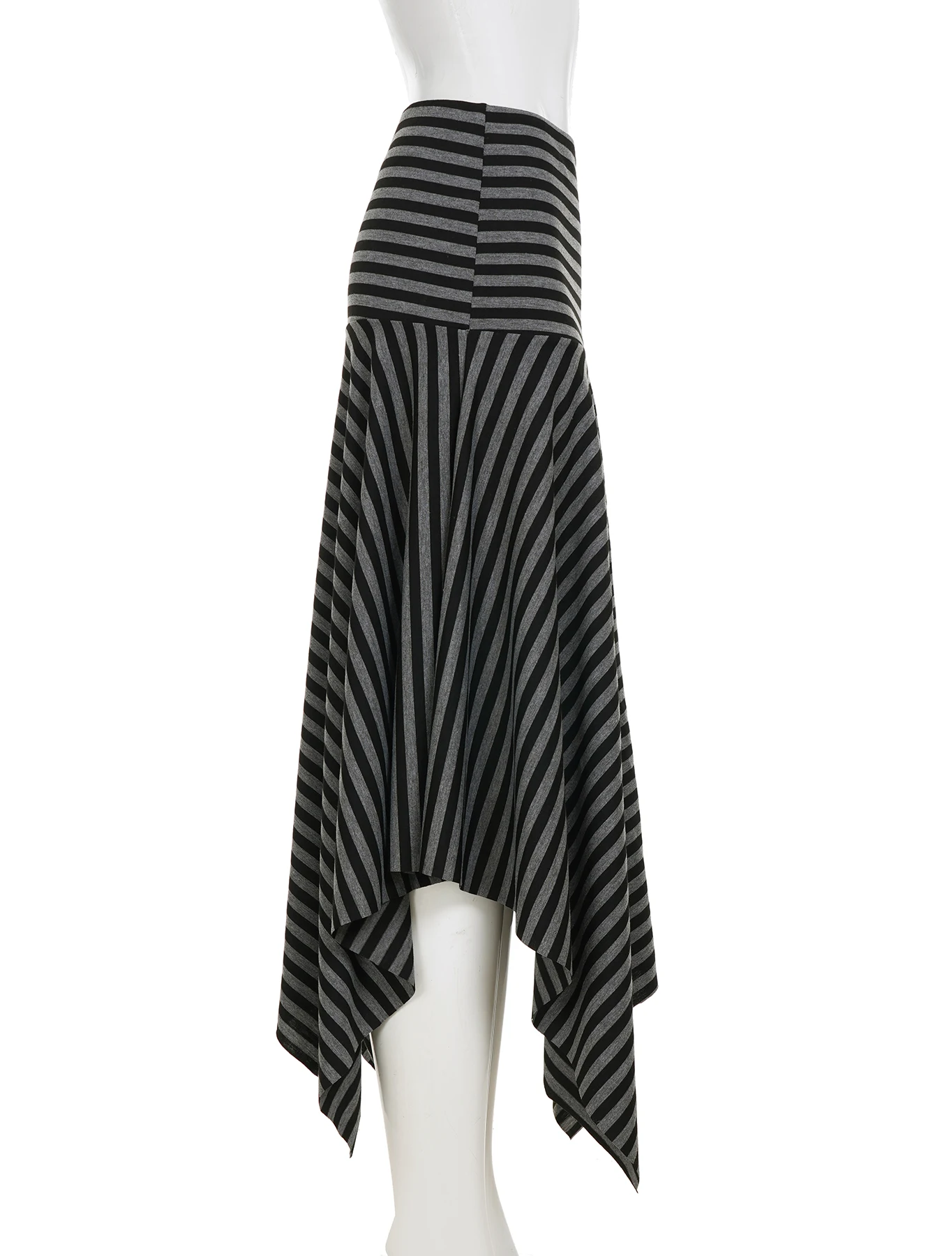 IAMSURE Casual Striped Asymmetrical Skirts Basic Slim Low-Waisted Maxi Skirts Women 2025 Summer Fashion Streetwear Ladies