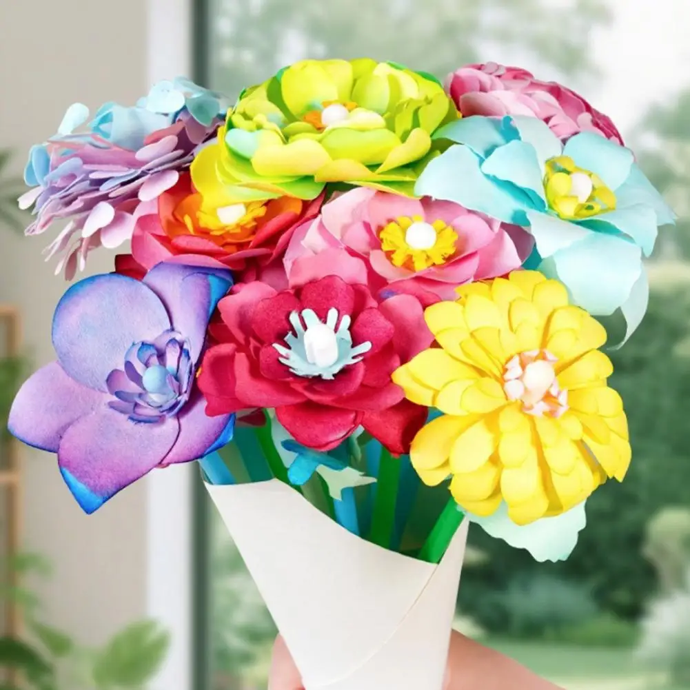 1 Set DIY Watercolor Flower Art Kit Educational Kids Florist DIY Colorful Flower Bouquet Projects Crafts Set Handcrafted Tool