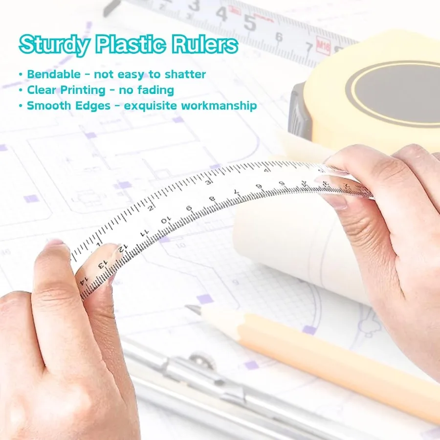 مساطر 6 بوصة مساطر ملونة شفافة سنتيمتر وبوصة مسطرة بلاستيكية للمدرسة والمكتب المنزلي حزمة من 7 قطع