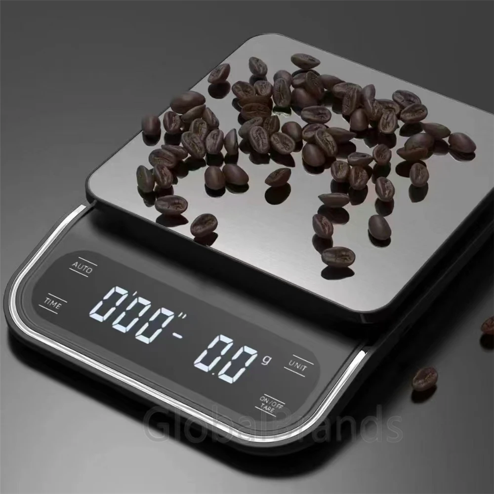 Precision Digital Scale with Timer Electronic Coffee Scale 3KG/0.1g Waterproof Food Scale USB Charge Measuring Scale for Kitchen