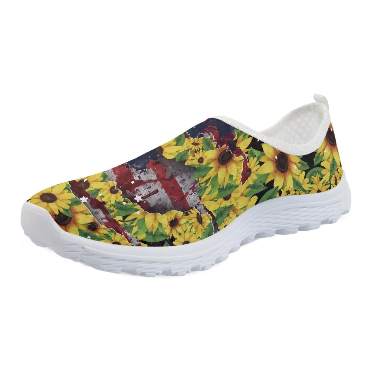 New Fashion American Flag Sunflower Butterfly Cartoon Pattern Women's Sneakers Outdoor Travel Non-slip Dirt Resistant Footwear