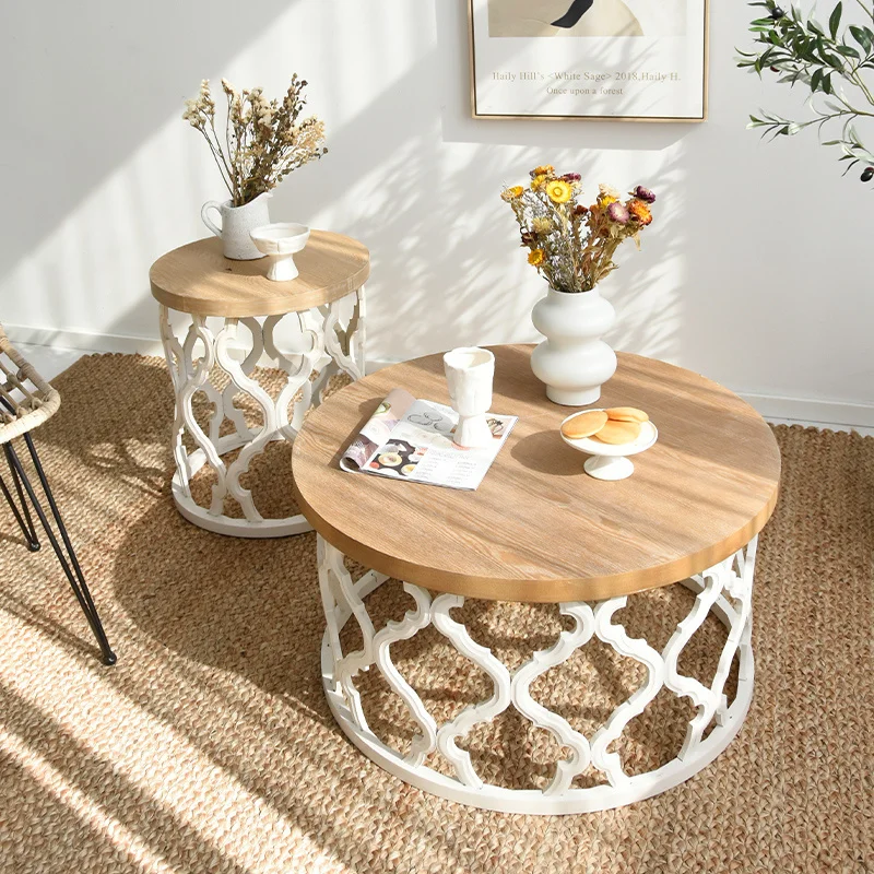 American retro round designer creative log coffee table Moroccan small apartment living room French bed and breakfast round