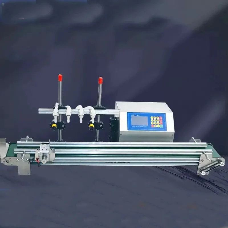 Low Viscosity Liquid Filling Machine 1-4 Heads Tabletop Automatic Juice Water Bottles Filler with Conveyor Belt