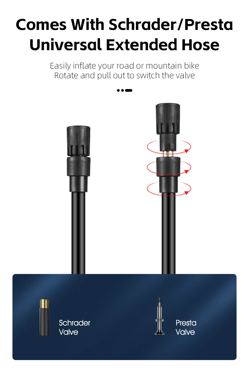 WEST BIKING 150PSI Elektrische Fahrradpumpe, Taschen-Mini-Luftkompressor mit Digitalanzeige für Fahrrad-, Auto- und Motorradreifen, FV AV – Detail 12